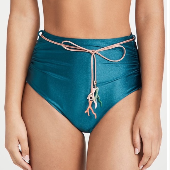 NWT Zimmerman Cassia Gathered Bikini Bottoms in Teal belted sz 4 / 6 - Picture 6 of 13
